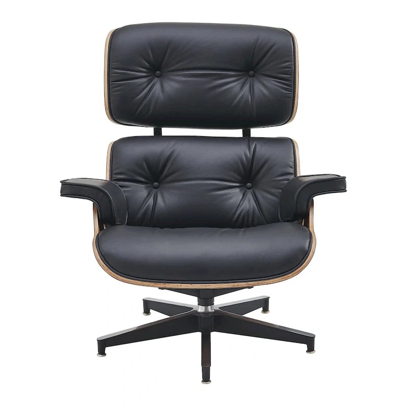 Mid-century Modern Lounger Real Leather Arm Chair and Ottoman Set