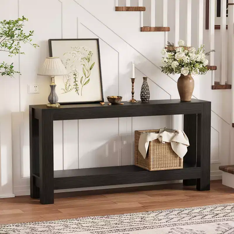 COZONY 63 Console Table with Storage, Narrow Sofa Table Behind Couch, 2 Tier Farmhouse Entryway Table for Living Room Hallway