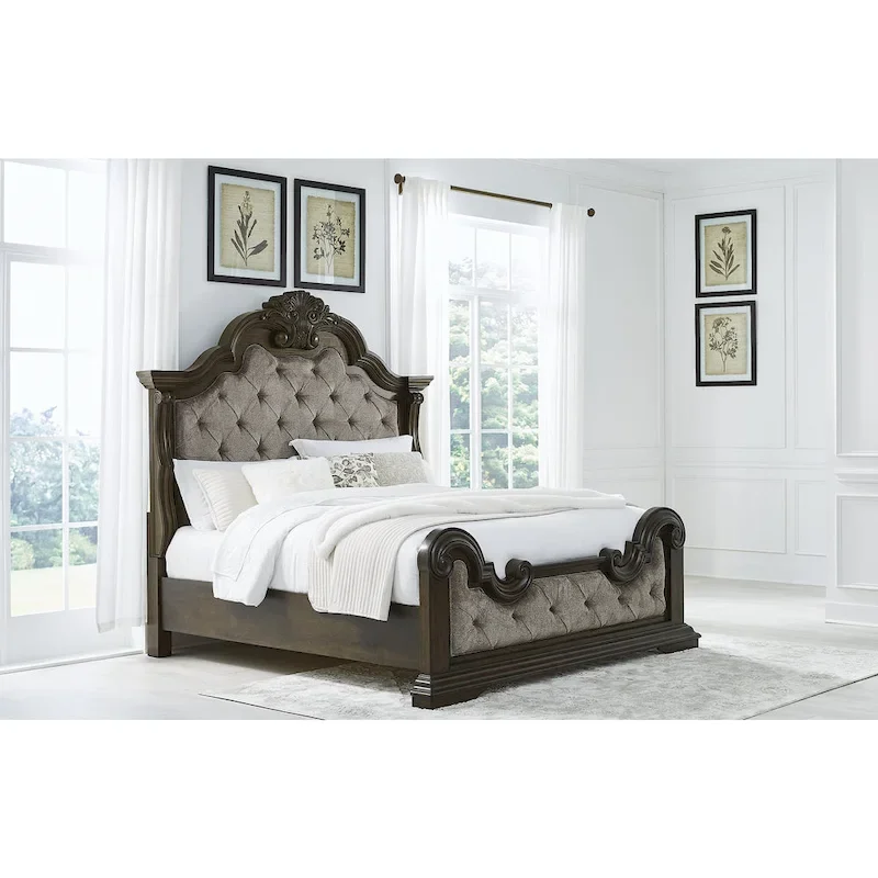 Signature Design by Ashley Maylee Dark Brown/Gray Upholstered Panel Bed