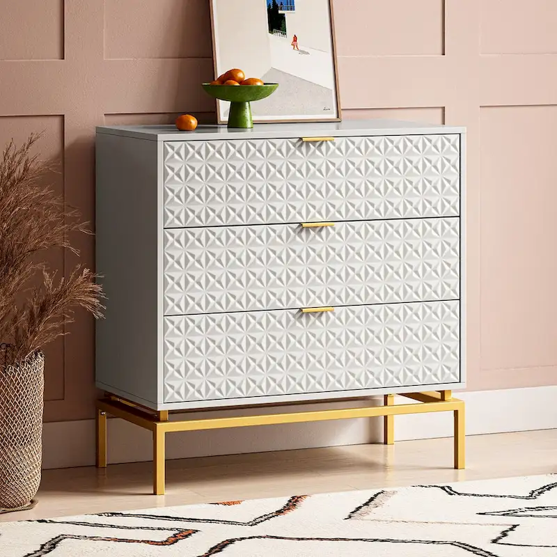 3-Drawer Mid-Century Storage Cabinet — White / Navy / Black