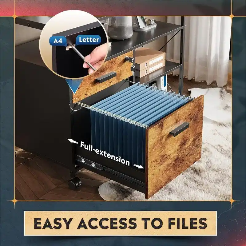 2 Drawer Locking File Cabinet with Charging Station - 15.7 D x 31.7 W x 26.1 H