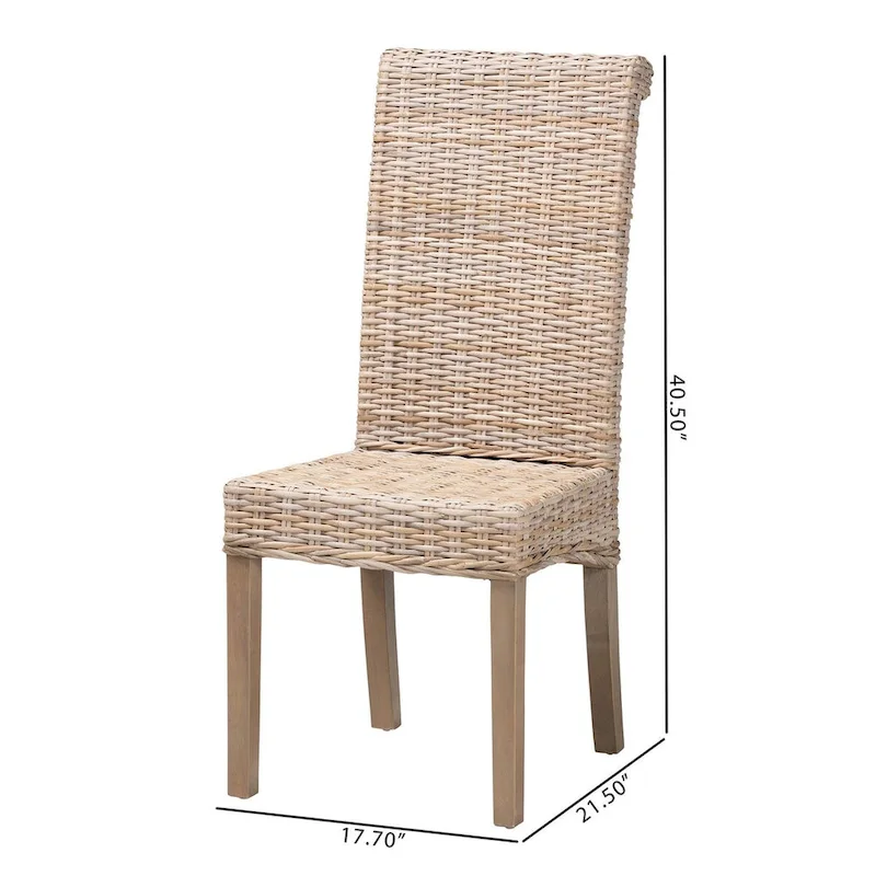 bali & pari Santiago Bohemian Grey Natural Kubu Rattan and Mango Wood Dining Chair
