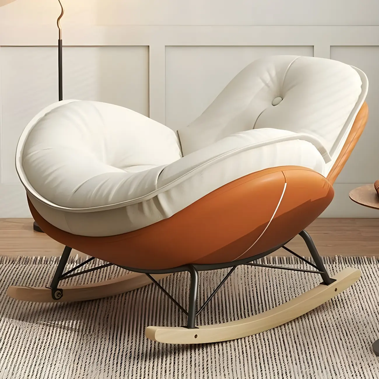 Modern Flannel Upholstered Rocking Chair with Ottoman