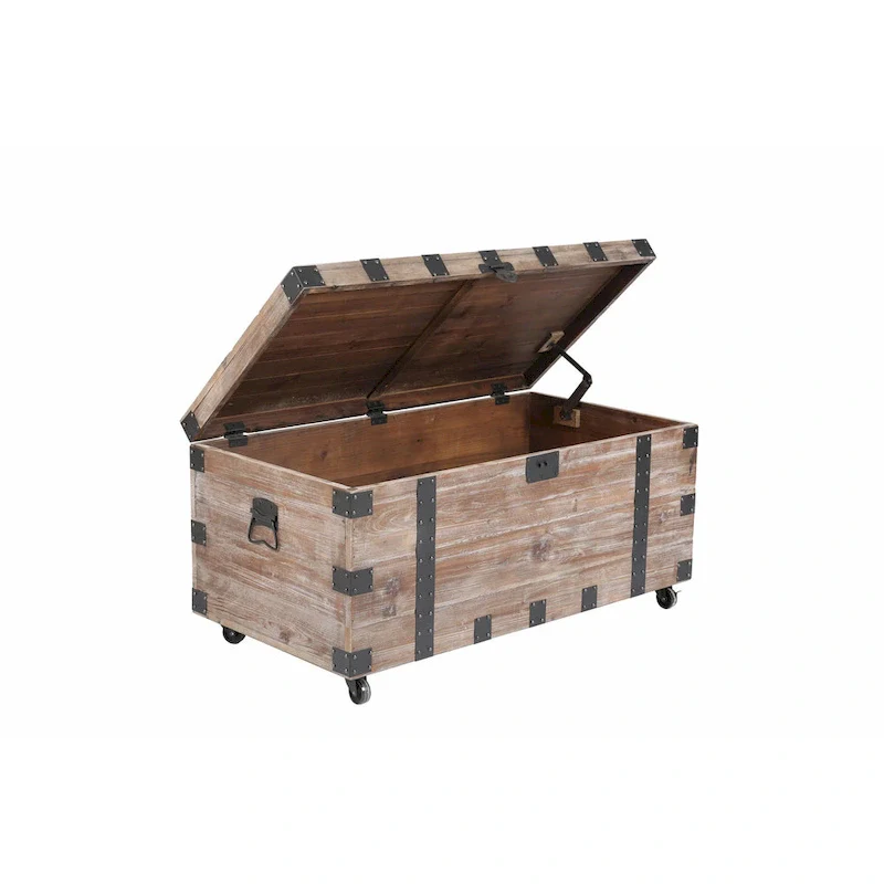 Antique Reclaimed Wood Gray Trunk and Side Table, Set of 3