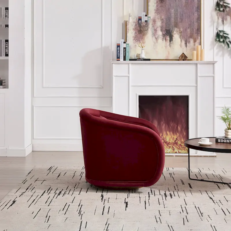 Swivel Accent Chair, 360-degree Swivel Barrel Chair with Velvet Fabric Upholstery, Comfy Pumpkin-Shaped Swivel Chair
