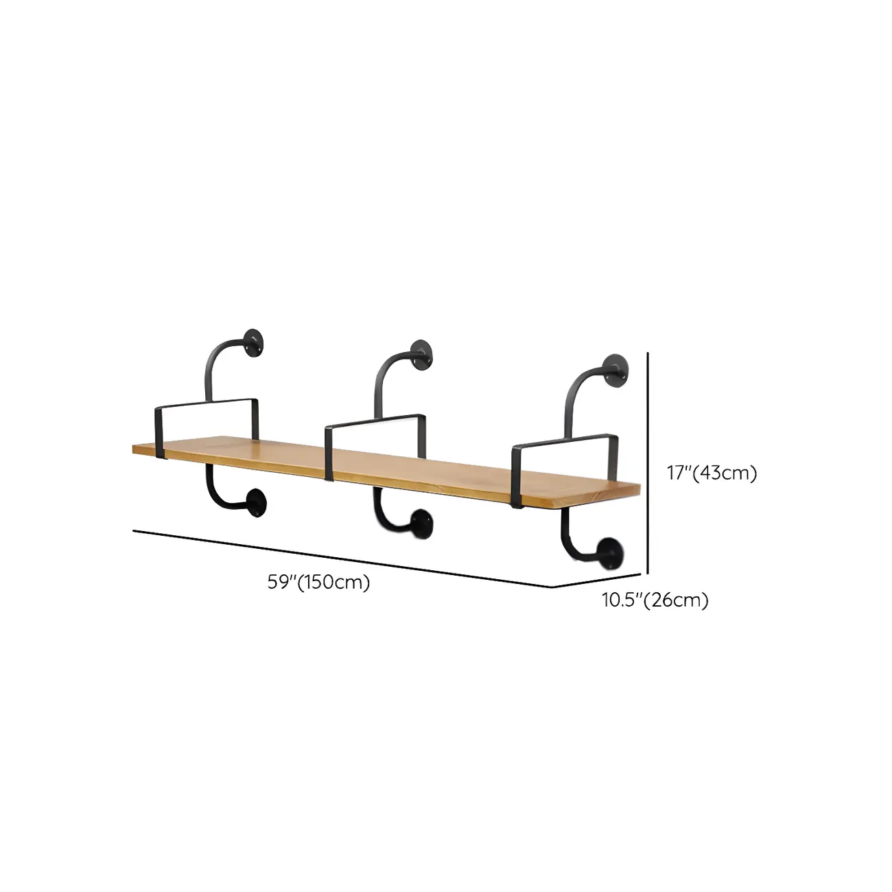 Simple 2-Tier Wood Metal Wall-Mounted Bookcase