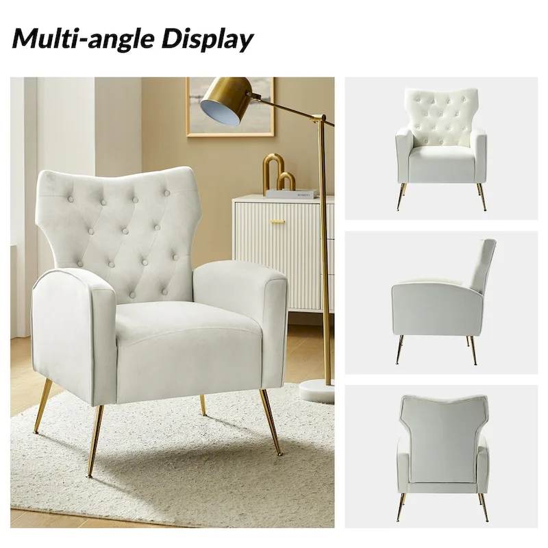 Abadiana Accent Tufted Chair with Metal Base by HULALA HOME