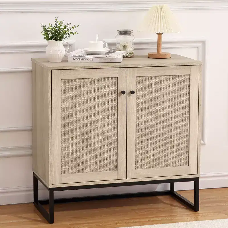 WhizMax Sideboard Buffet Storage Cabinet with Rattan Doors, Entryway Accent Table Kitchen Cupboard Console Table, Boho Storage Cabinet, Natural