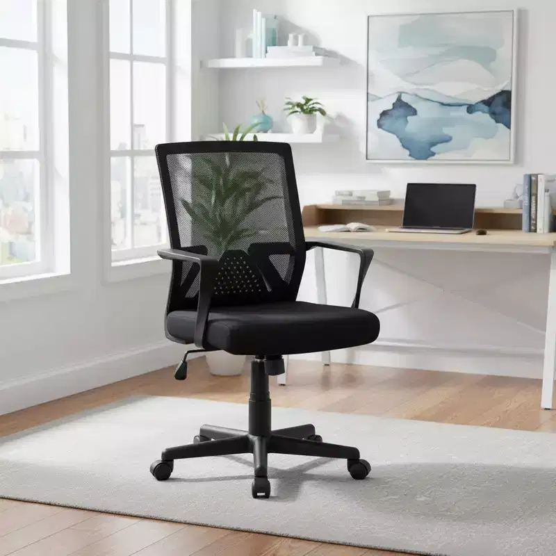 Homy Casa Mid-Back Mesh Desk Chair with Adjustable Height for Home Office or Study Area, Black
