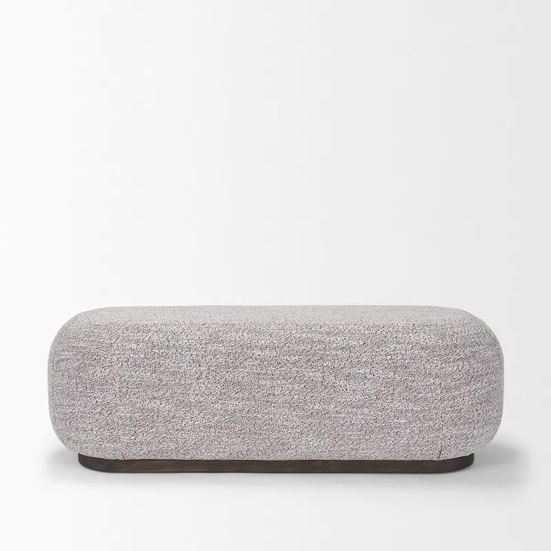 Siren Gray Fabric w/ Dark Brown Wood Oblong Bench