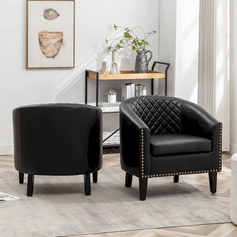 KINWELL 29  PU Faux Leather Club Armchair with Nailheads, Set of 2