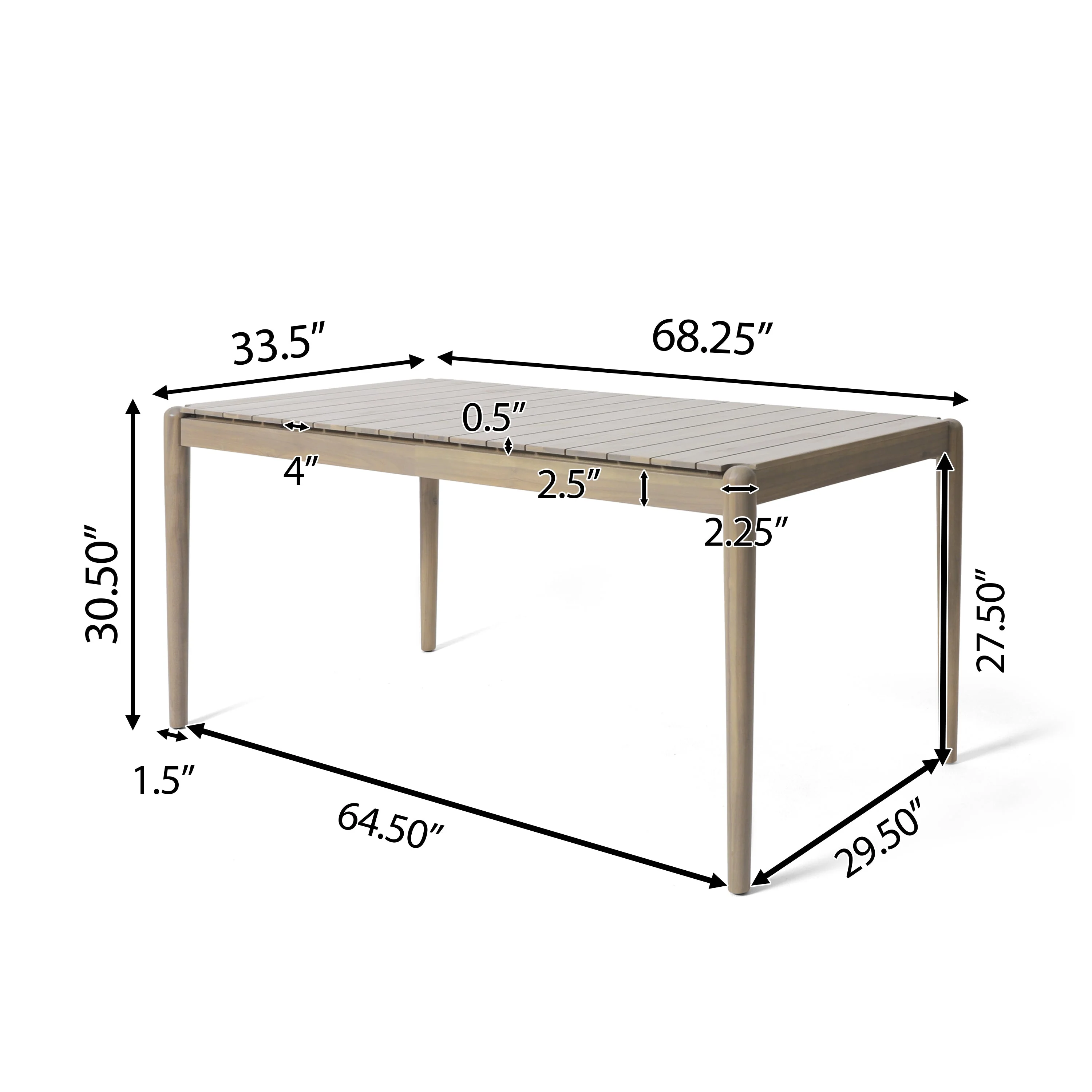 Acacia Wood 6 Seater Dining Table, Light Ash