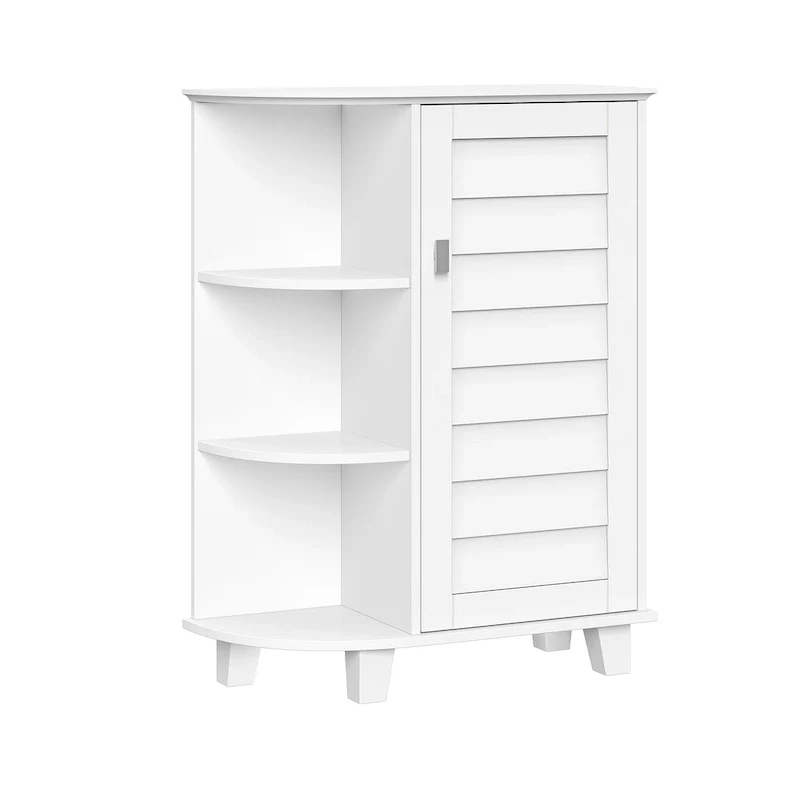 Single Door Floor Storage Cabinet with Side Shelves – White, Painted MDF, For 1 Household