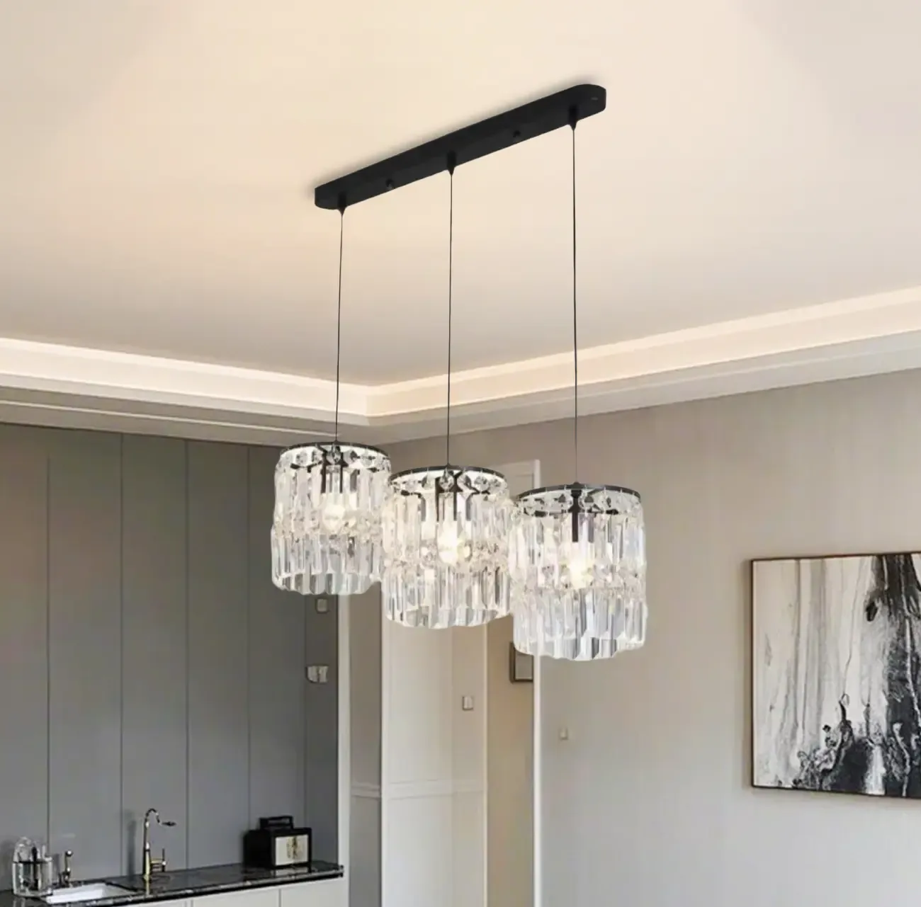 Kitchen Island Modern Crystal Cylinder Pendant Light