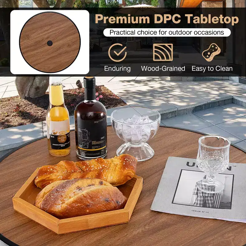 Costway 3 PCS Patio Bistro Set Round Table w/ 1.6 Umbrella Hole & 2 Stools Metal Frame