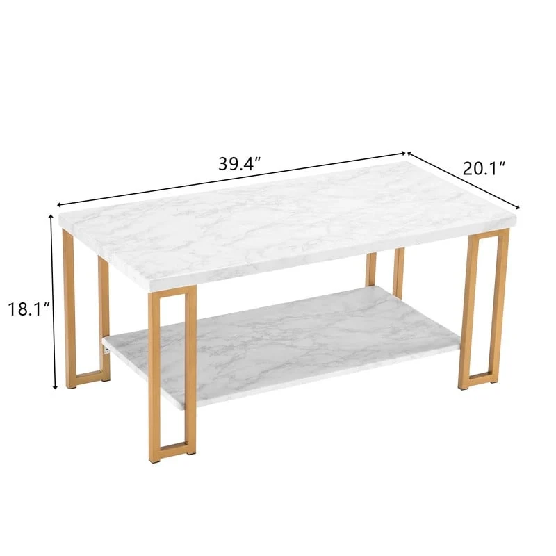 Double-layer Golden Iron Pipe Marble PVC Coffee Table