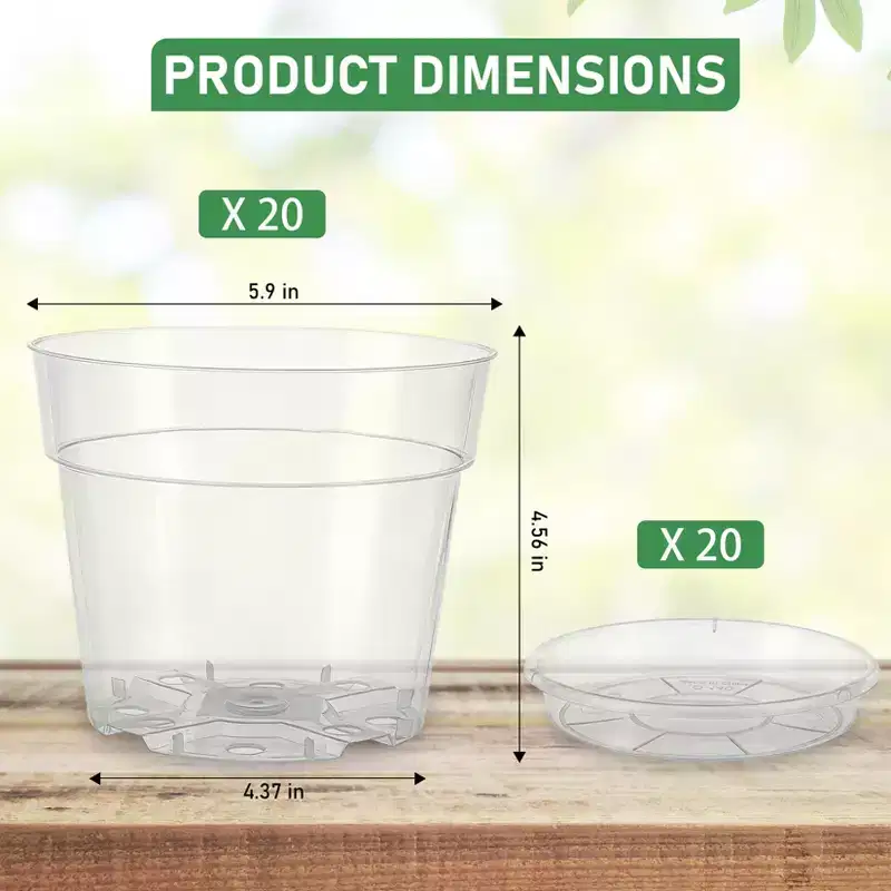 20-Pack Clear Nursery Pots for Plants with Saucers and Drainage Holes, High Transparency Plastic Flower Pots, Ideal for Indoor & Outdoor Gardening