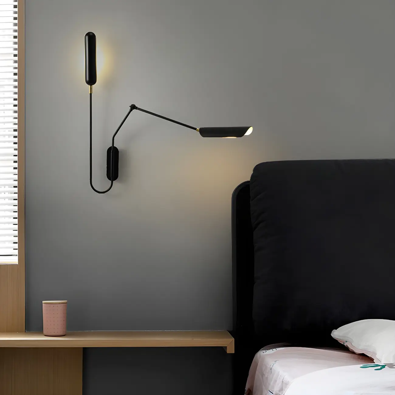 Modern Black Metal 2-Light Swing Arm Wall Light