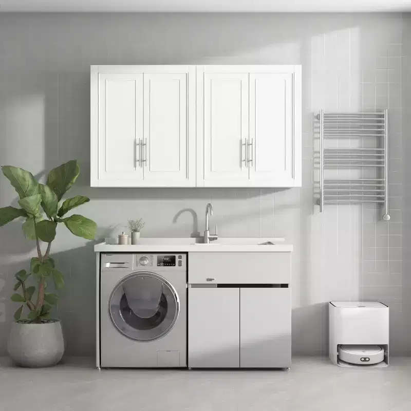 Bathroom Kitchen Wall Cabinet, Medicine Cabinet Over Toilet, Laundry Room Cabinet with Doors and Storage Shelves, White