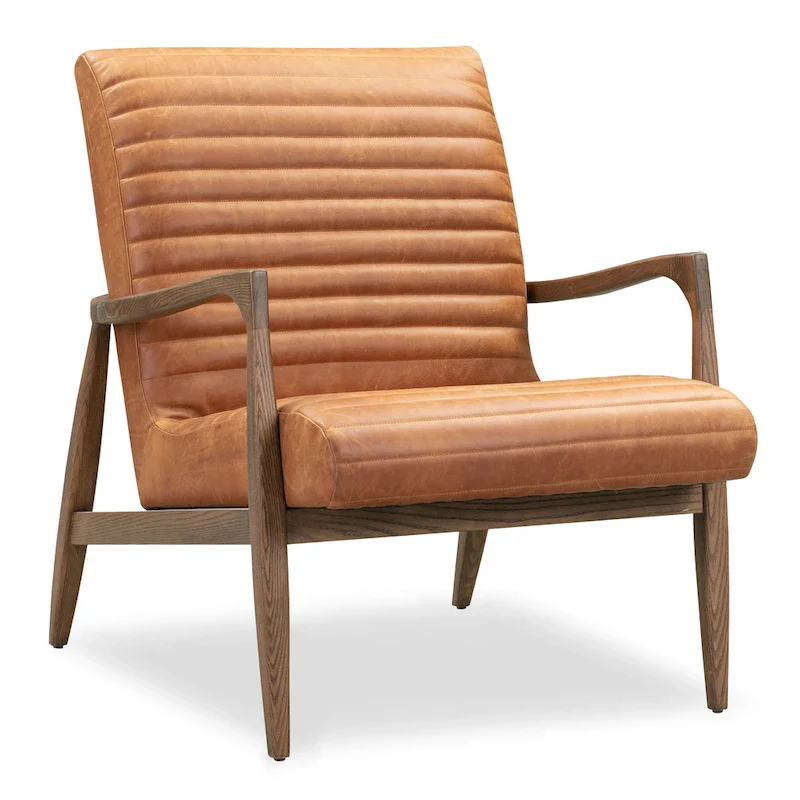 Walnut Ribbed Leather Lounge Chair