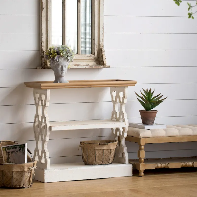 Antique White 3-Tier Console Table with Tray Top, 1-Person