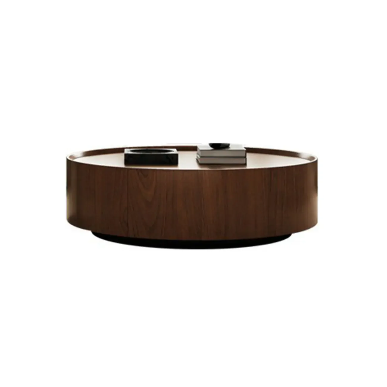 Modern Two-Part Glass Wood Round Coffee Table