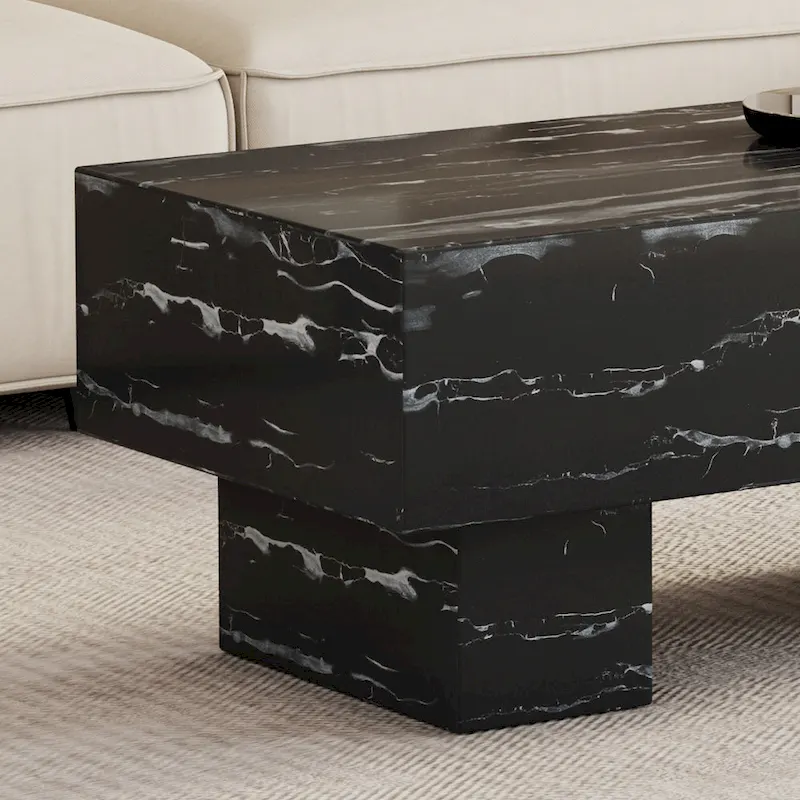 43.3 MDF Coffee Table with Black Marble Texture, 300lbs Capacity