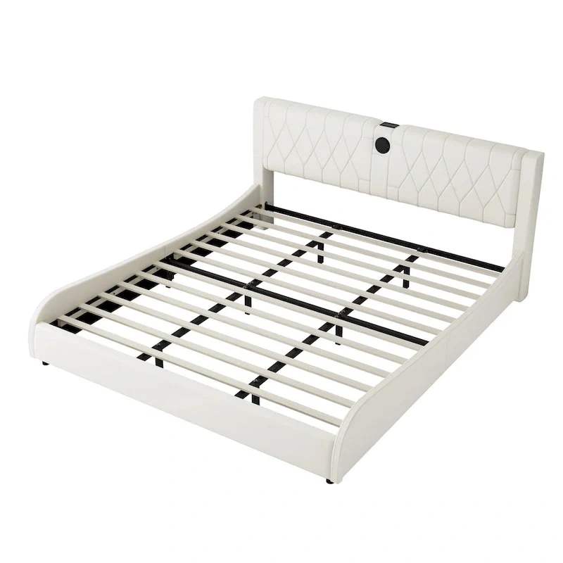 King LED Bed Frame with Bluetooth Speakers & Leather Upholstery