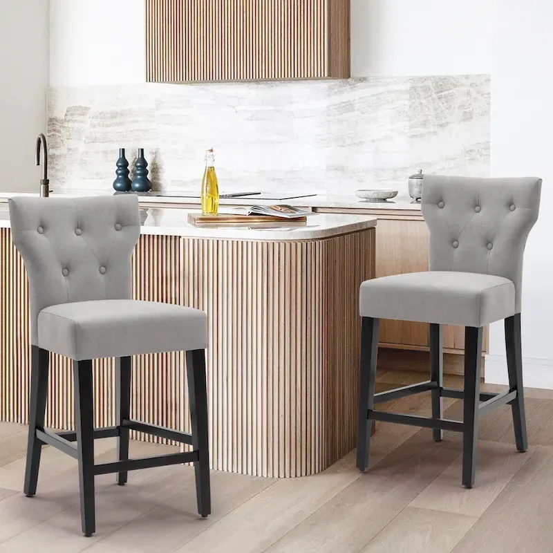 25 Inches Fabric Counter Height Bar Stools Button Tufted Upholstered Island Chairs Set of 2
