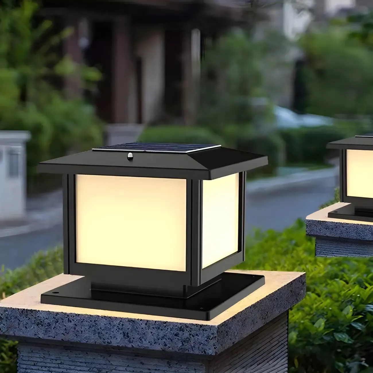 Solar Minimalist Black Square Outdoor Post Lights