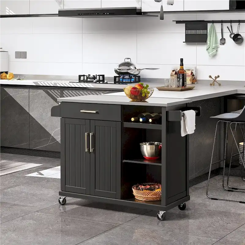 Yaheetech Rolling Kitchen Island Cart with Stainless Steel Top