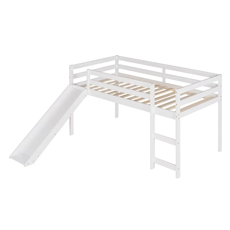 Loft Bed with Slide, Multifunctional Design, Twin