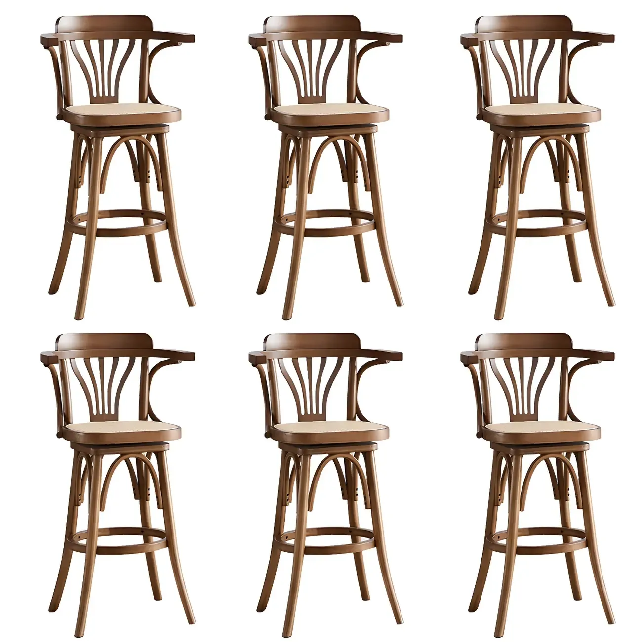Timeless Square Rattan Wood Low Back Bar Stool in Brown/ Black