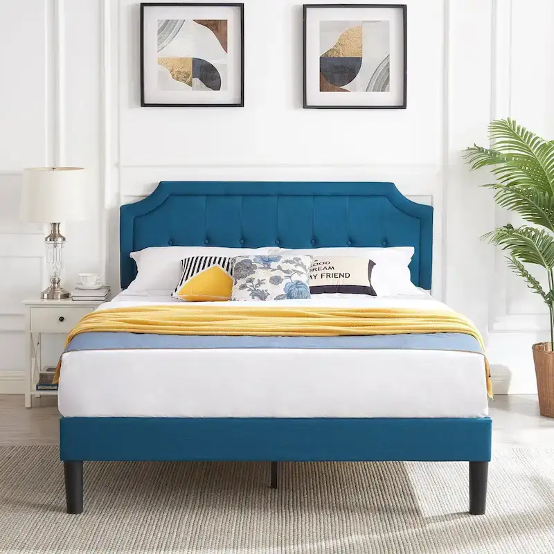 Javlergo Modern Upholstered Bed Frame with Height Adjustable Headboard, No Box Spring Needed