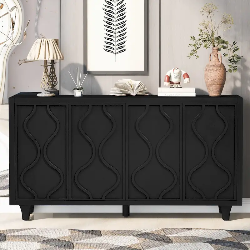 Stylish Storage Cabinet Sideboard Wooden Cabinet with Embossed Curved Doors,Suitable for Living Rooms, Entrance and Study Rooms