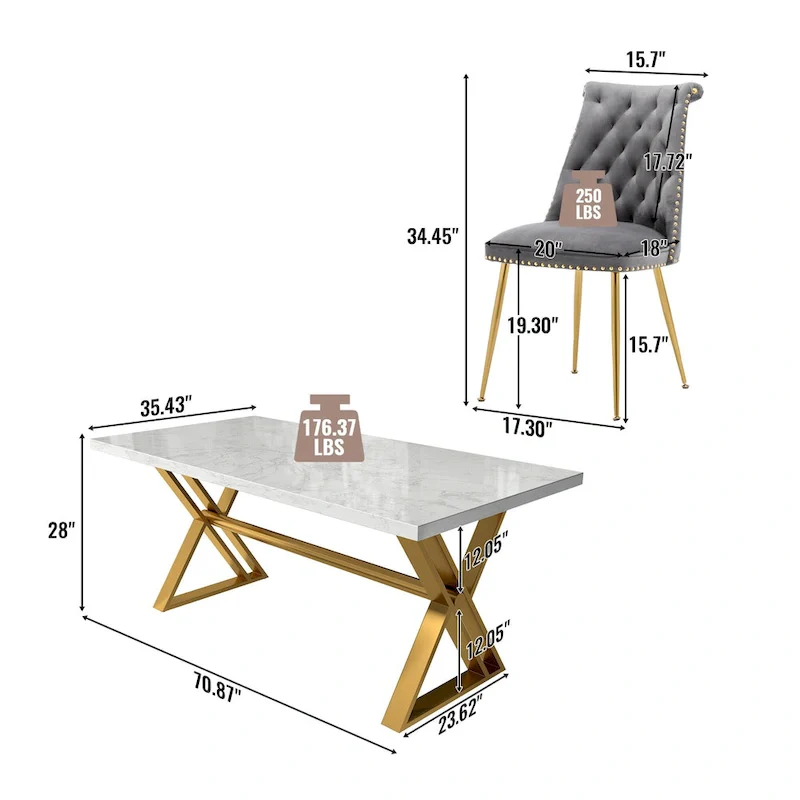 7-Piece Clihome Marble Dining Table with Velvet Chair Dining Chair