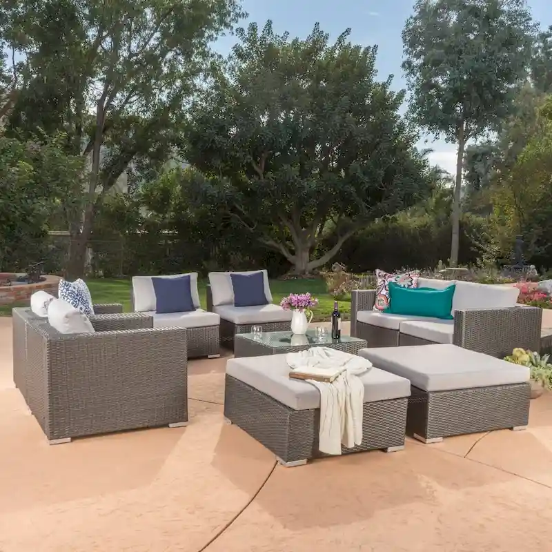 Santa Rosa Outdoor Wicker 9-Piece Sectional Sofa with Cushions by Christopher Knight Home