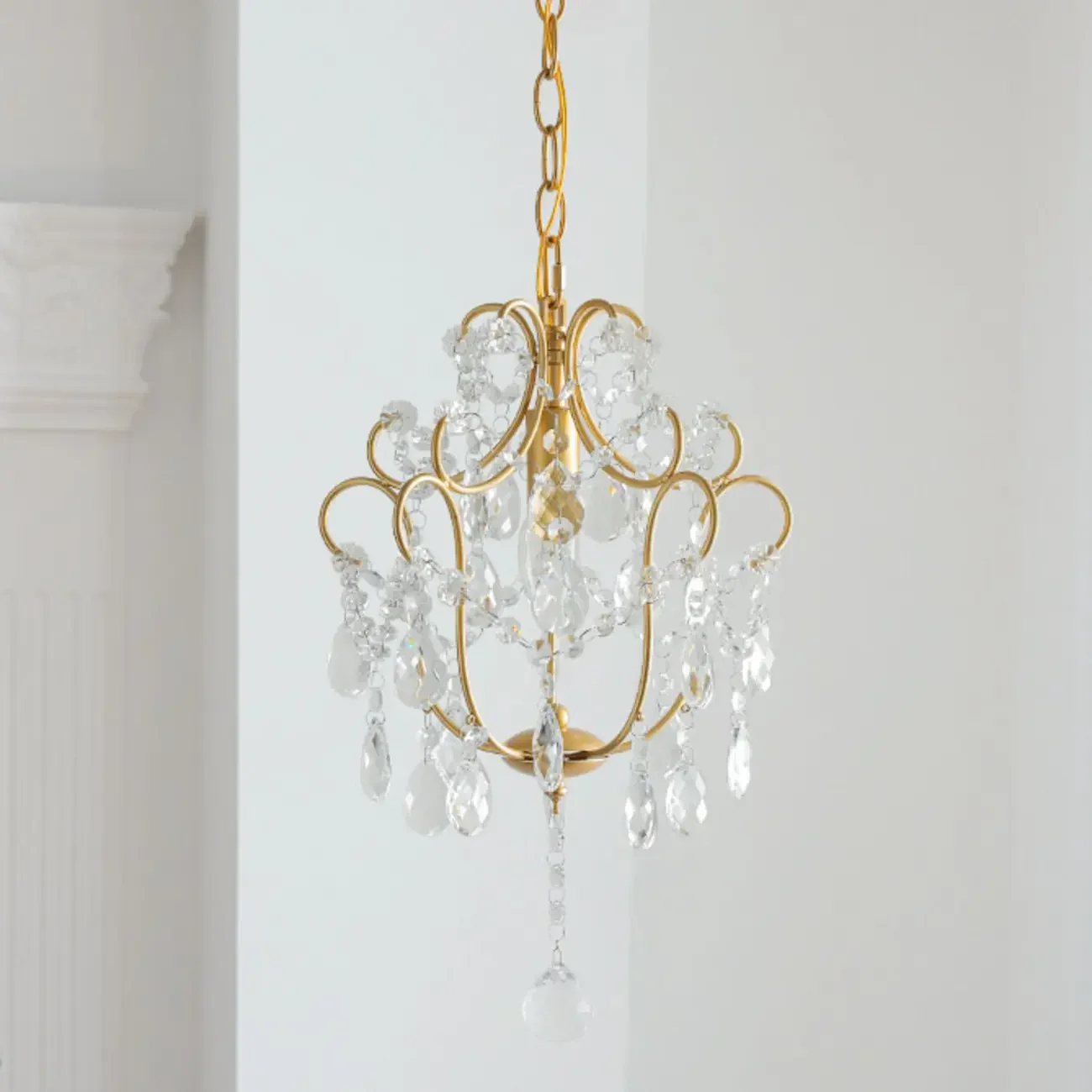 Elegant Gold Crystal Mini Kitchen Pendant Light Adjustable Chain