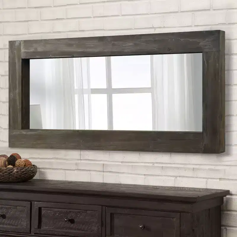 PexFix 24 in. W x 58 in. H Farmhouse Rectangular Solid Wood Framed Full Length Leaning Mirror in Brown