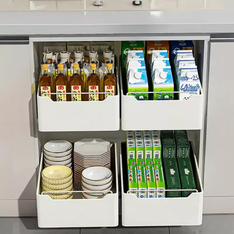 Pull Out Cabinet Organizer, No Drilling Slide Out Drawer Shelf, Heavy Duty Storage for Kitchen/Bathroom/Pantry