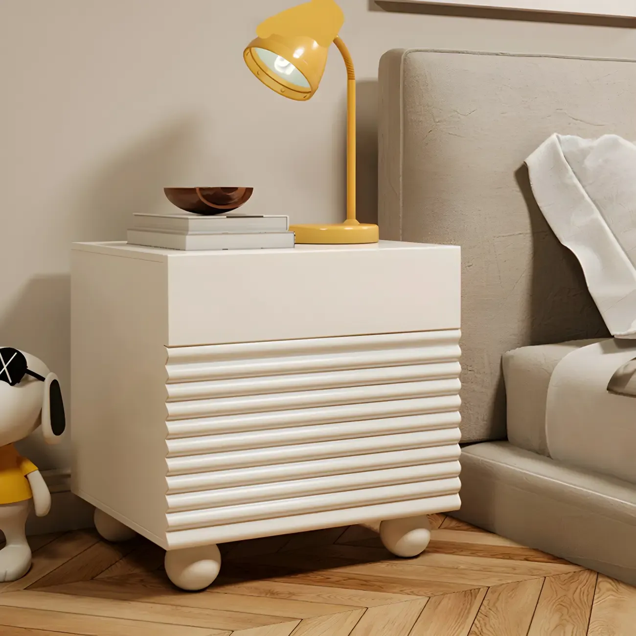 Princess Rectabgular White Wood Nightstand with 2 Drawers