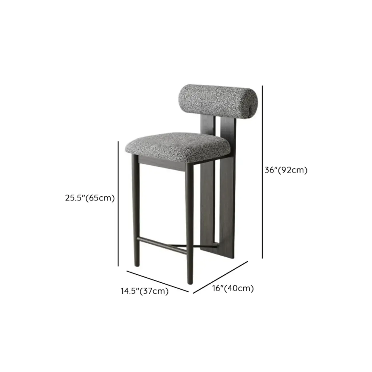 Mid-Century Modern Boucle Wood Counter Bar Stool