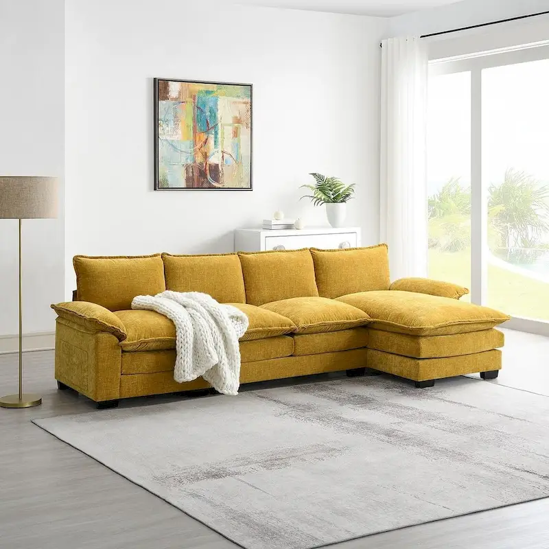 5-seat Chenille L-Shape Sectional Sofa with Reversible Chaise Sleeper Sofa Couch for Living Room, Apartment