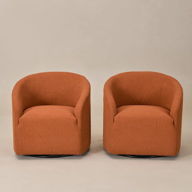 KINWELL 32 W Boucle Upholstered Swivel Barrel Armchair (Set of 2)