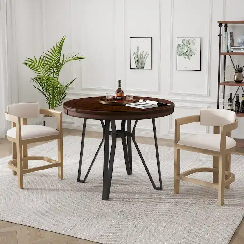 Netia 3-Piece Counter-Height Bar Set with Boucle Upholstered Chairs and Metal Table Base by Christopher Knight Home