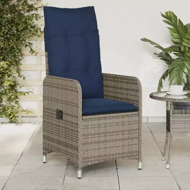 vidaXL Reclining Patio Chair with Cushions Poly Rattan