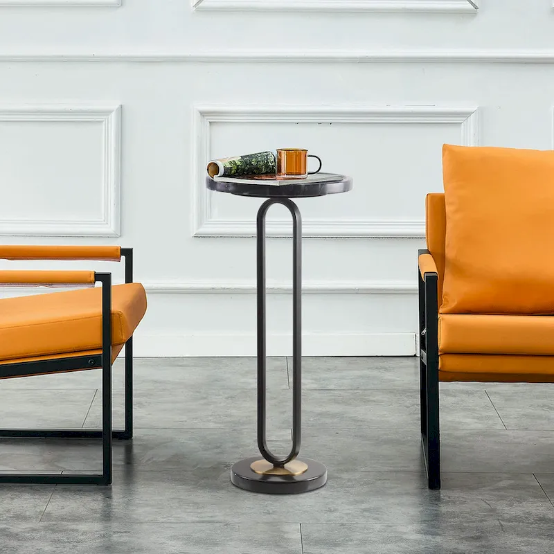 12 Grey Round Marble Metal Marble Pedestal End Table