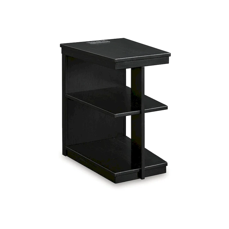 Black Chairside End Table with USB Charging Ports, 2-Shelf, 1-Person