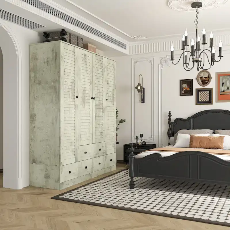 Wardrobe Armoire Closet 59W Large Freestanding Wardrobe Cabinet White