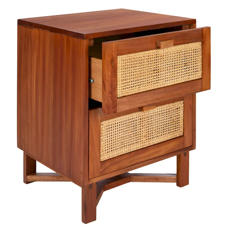 Natural / Black / White Rattan 2-Drawer Nightstand